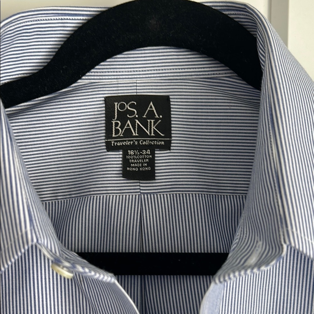 Jos. A. Bank Traveler’s Collection Men's Blue Striped Dress Shirt | 16.5 -34 - Picture 3 of 4